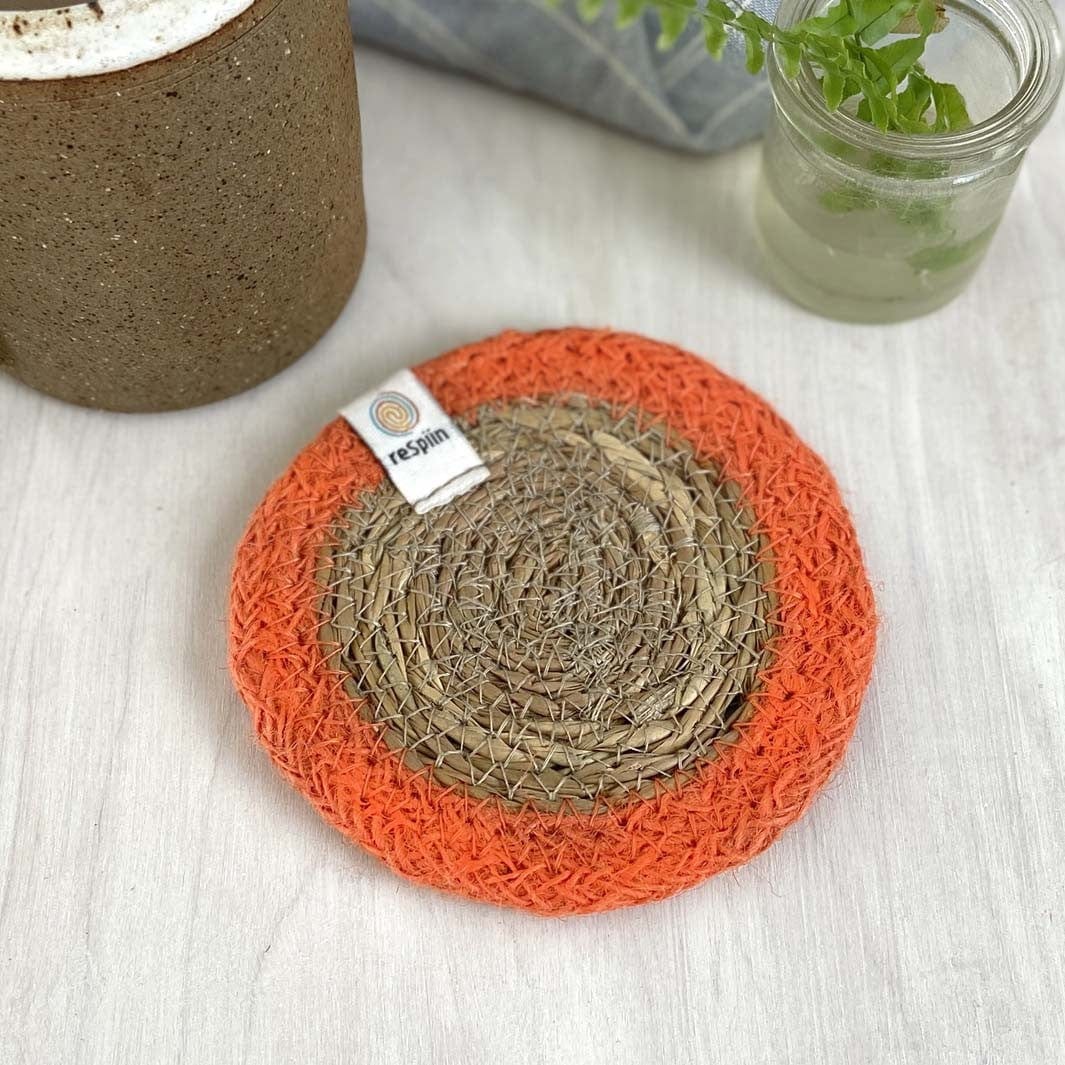 Respiin Round Seagrass & Jute Coaster Natural / Orange