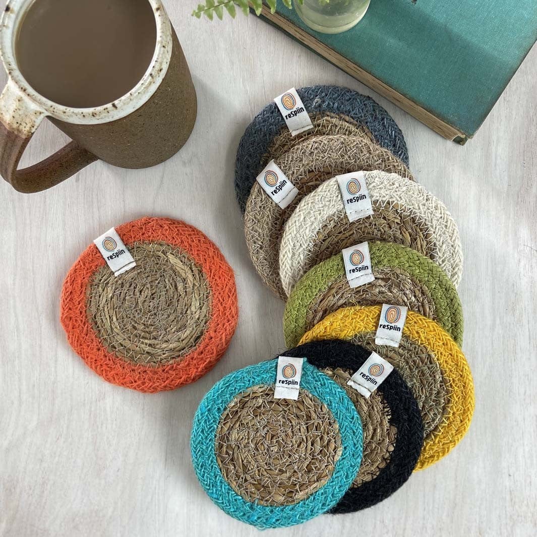 Respiin Round Seagrass & Jute Coaster Natural / Orange