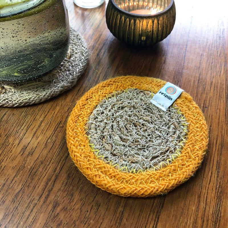 Respiin Round Seagrass & Jute Coaster Yellow