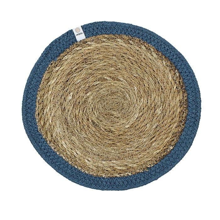 Respiin Round Seagrass & Jute Table Mat Denim Blue