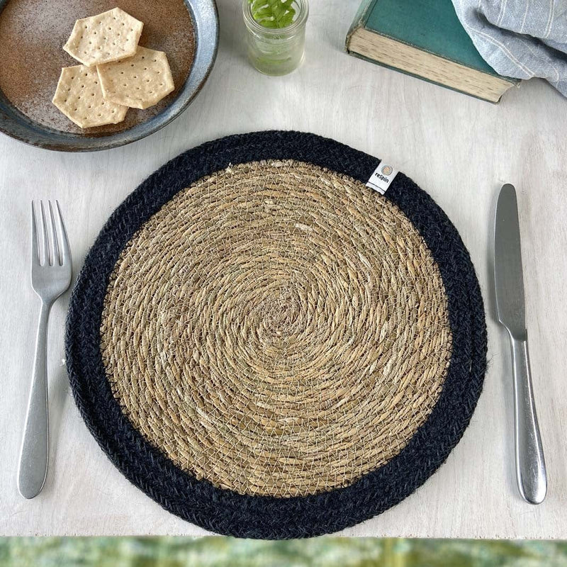 Respiin Round Seagrass & Jute Table Mat Natural / Black