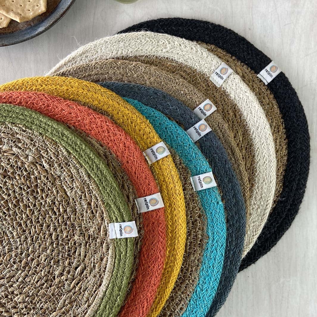 Respiin Round Seagrass & Jute Table Mat Natural / Black