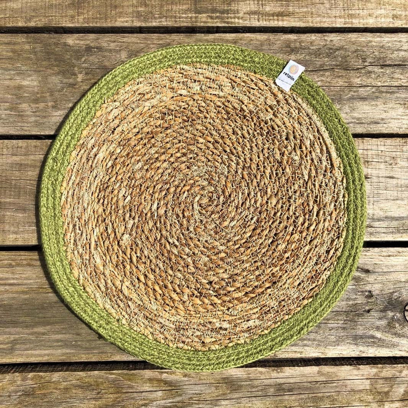 Respiin Round Seagrass & Jute Table Mat Natural / Green