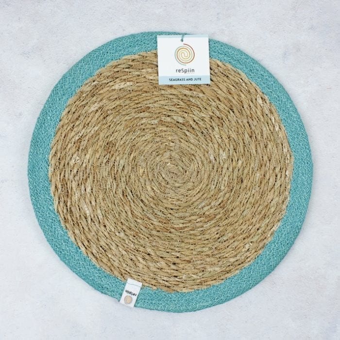 Respiin Round Seagrass & Jute Table Mat Natural / Turquoise