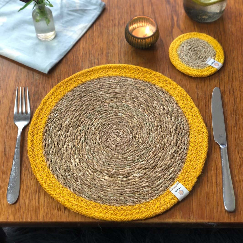 Respiin Round Seagrass & Jute Table Mat Natural / Yellow
