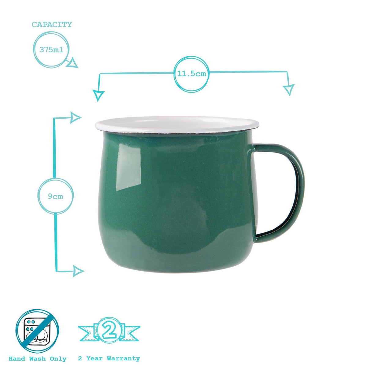 Rinkit Ltd Argon Tableware Coloured Enamel Belly Mug - 375ml - Green
