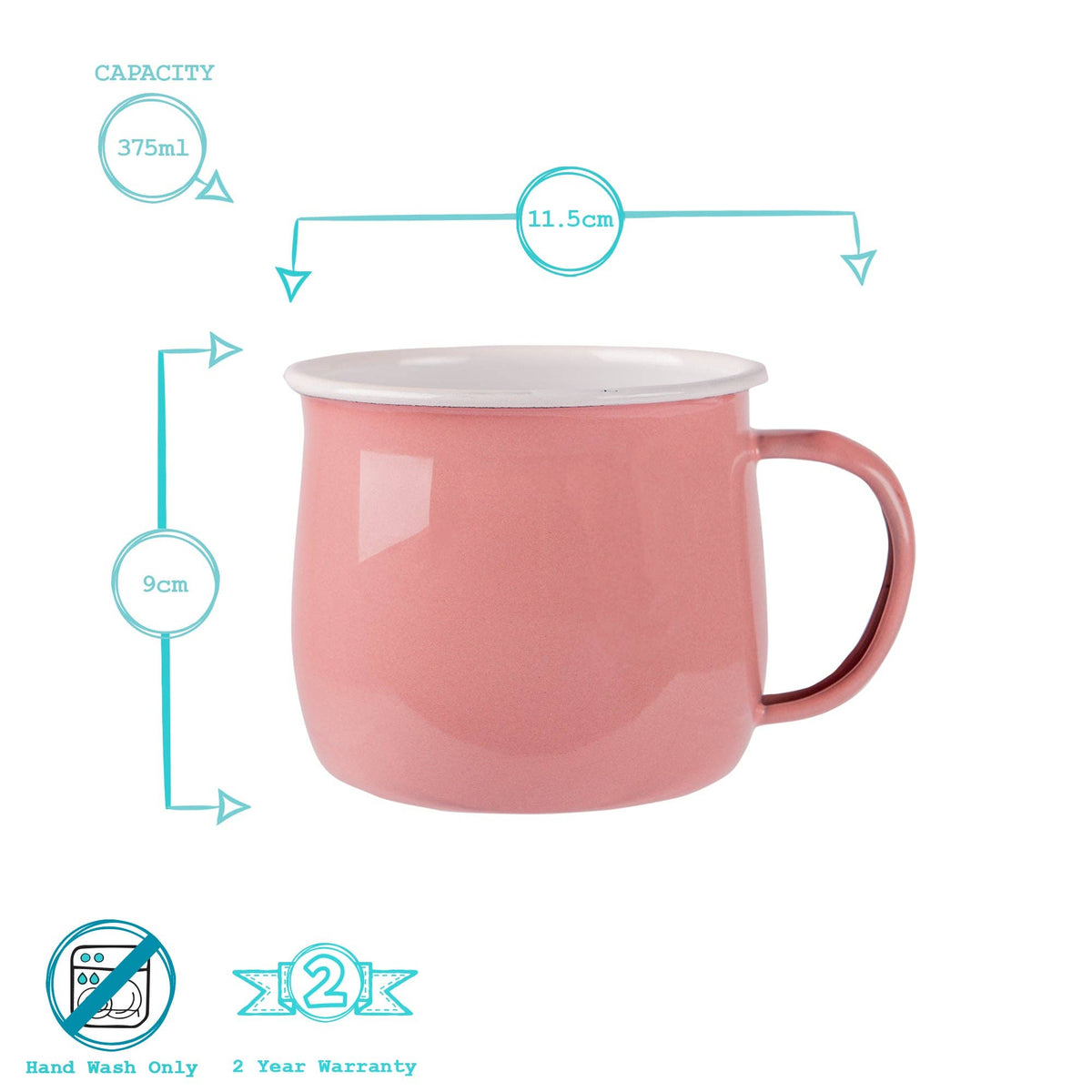 Rinkit Ltd Argon Tableware Coloured Enamel Belly Mug - 375ml - Pink