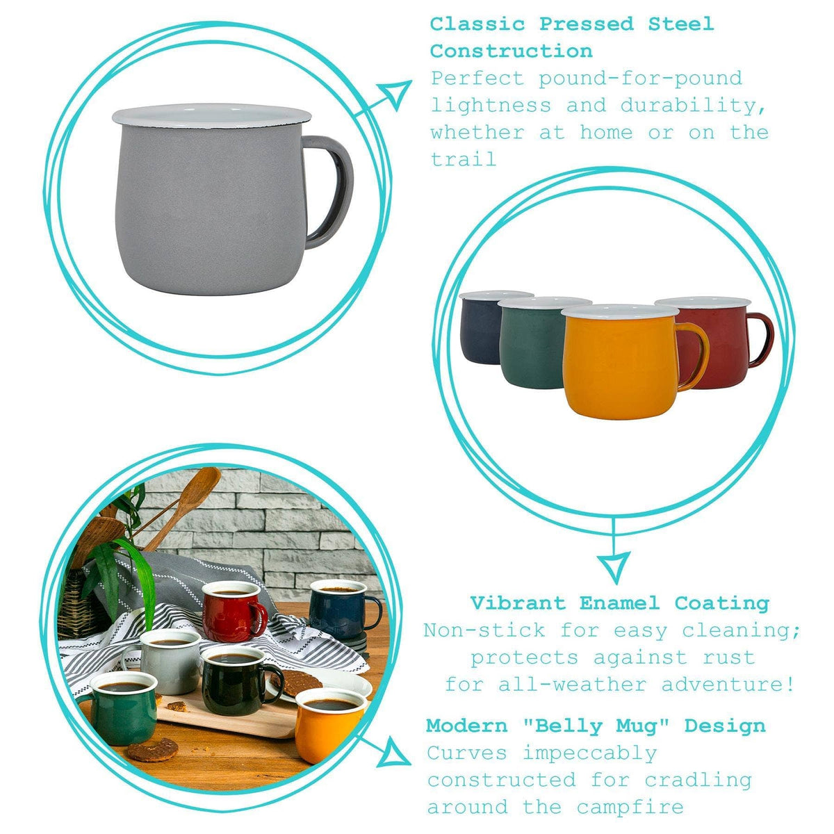 Rinkit Ltd Argon Tableware Coloured Enamel Belly Mug - 375ml - Yellow