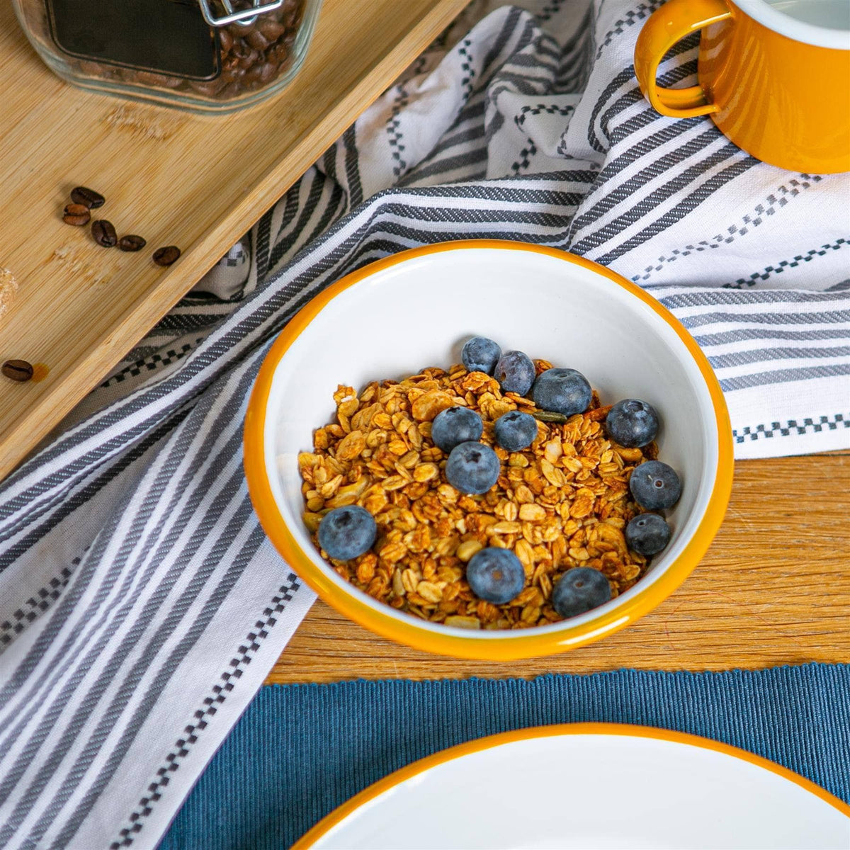 Rinkit Ltd Argon Tableware White Enamel Bowl - 16cm - Yellow