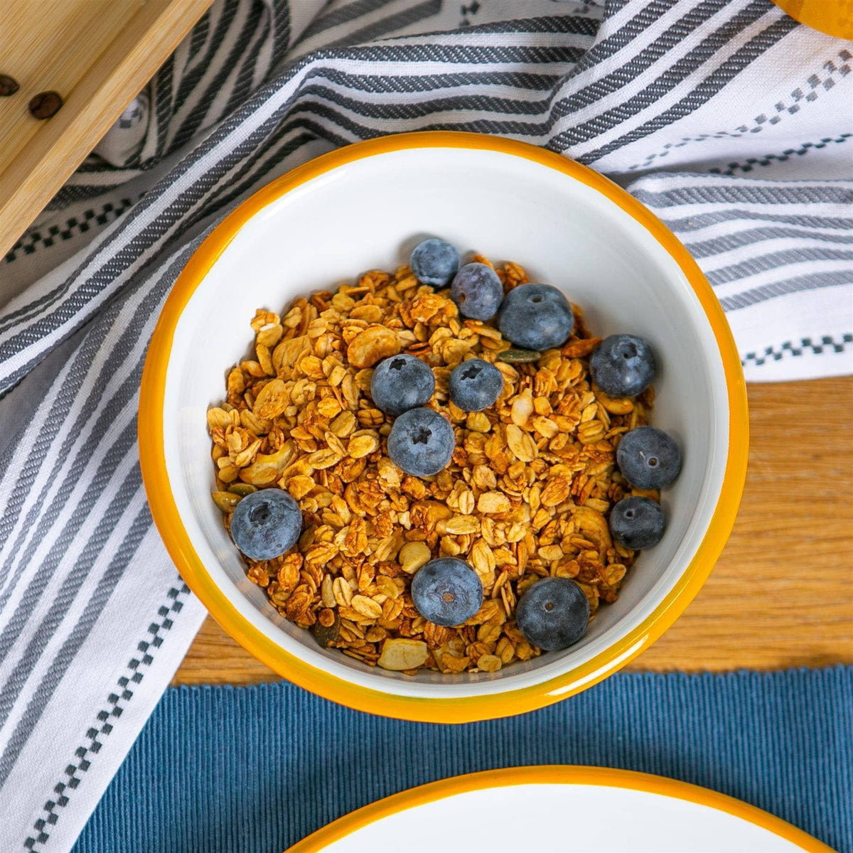 Rinkit Ltd Argon Tableware White Enamel Bowl - 16cm - Yellow