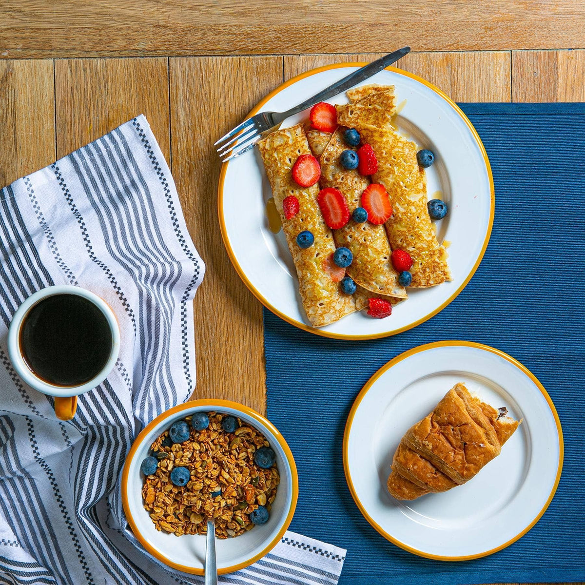 Rinkit Ltd Argon Tableware White Enamel Bowl - 16cm - Yellow