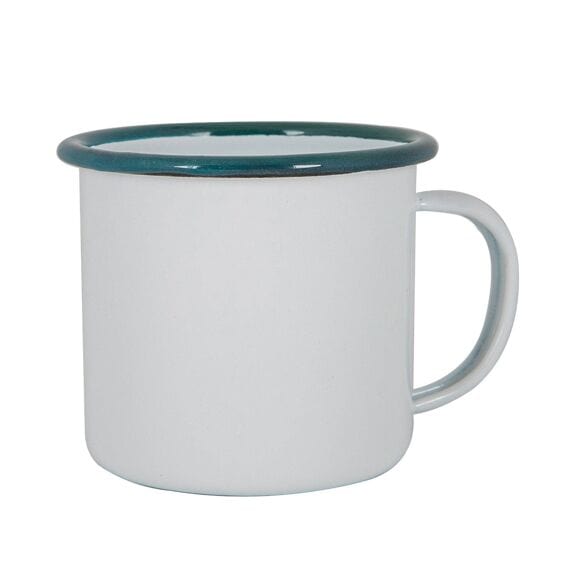 Rinkit White Enamel Mug With Green Rim