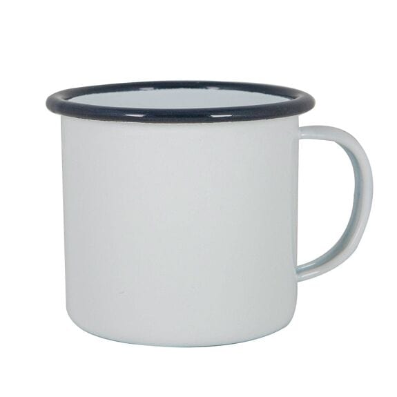 Rinkit White Enamel Mug With Navy Rim