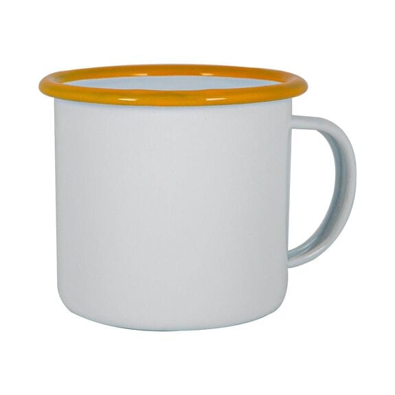 Rinkit White Enamel Mug With Yellow Rim