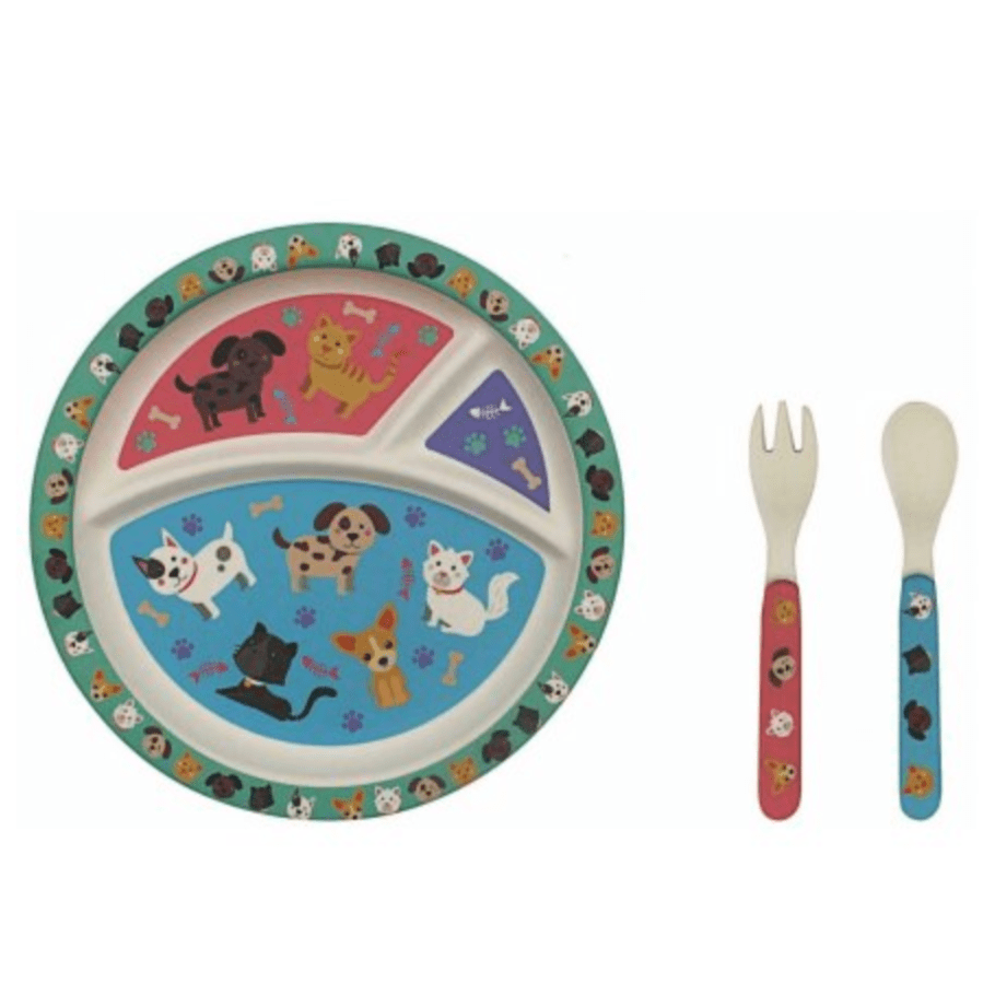Rosefields Cats and Dogs Bamboo Eating Set