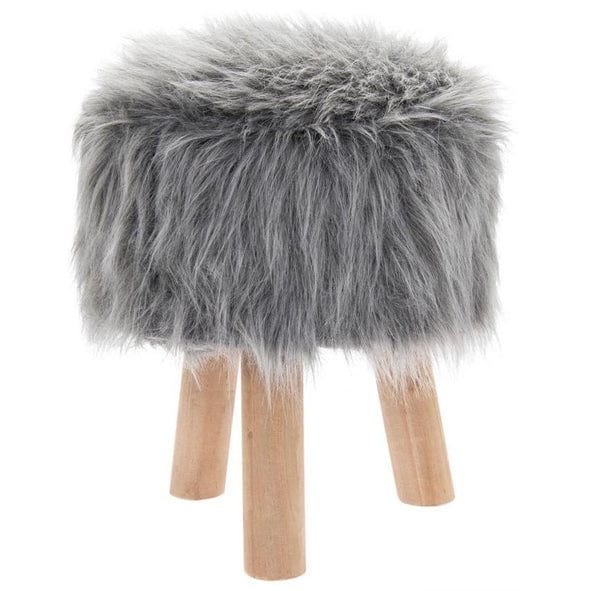 Rosefields Grey Faux Fluffy Stool
