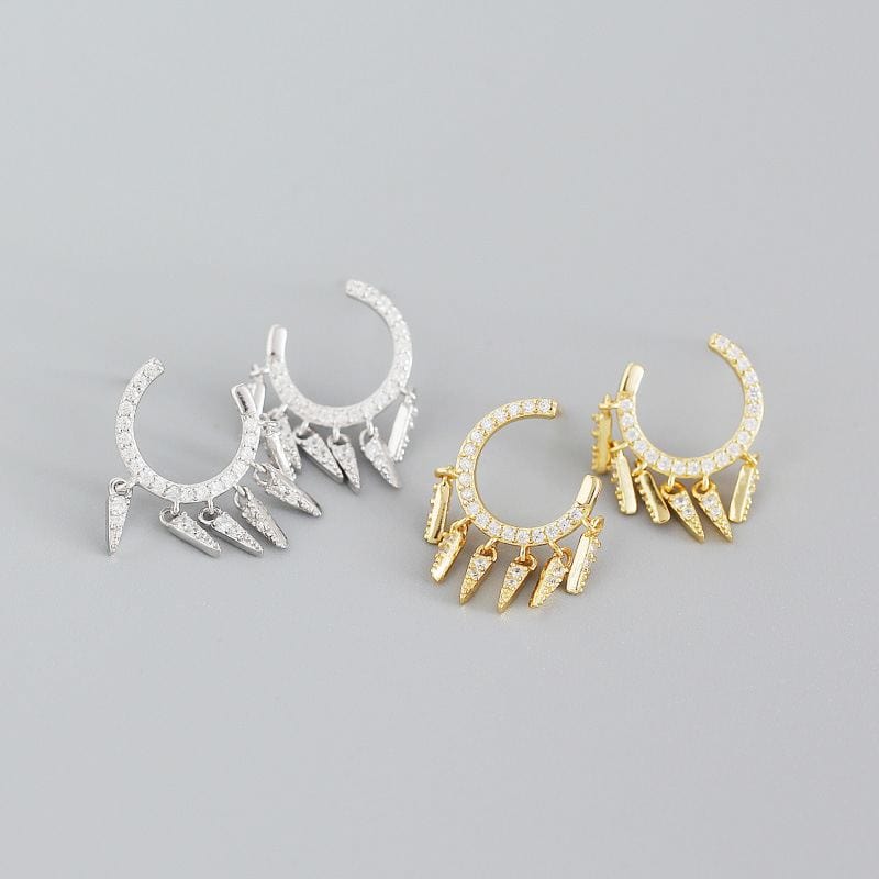 Royalbee Silver Hip Hop Mini Spiked Hoop Earrings