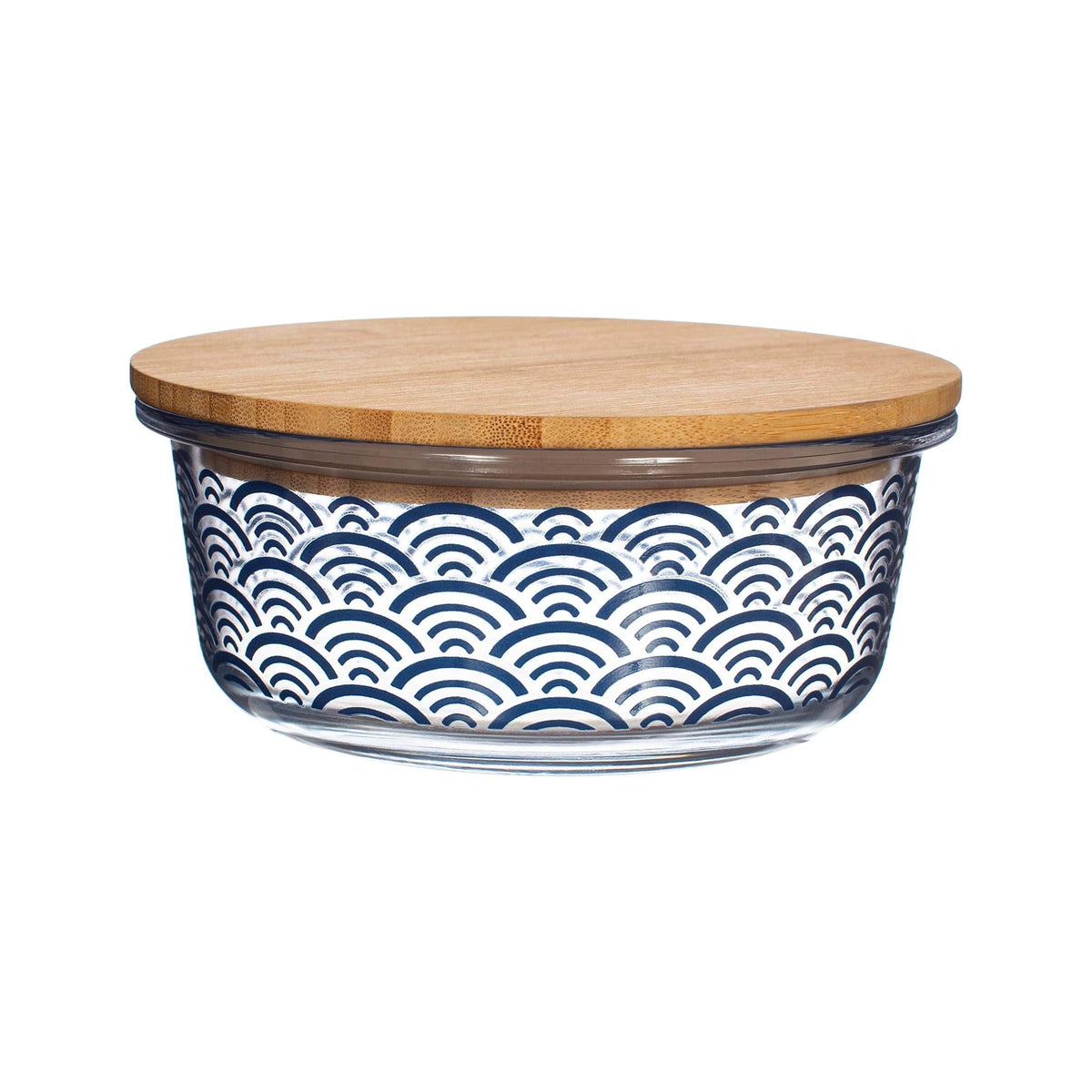 Sass & Belle Blue Wave Glass Container With Bamboo Lid