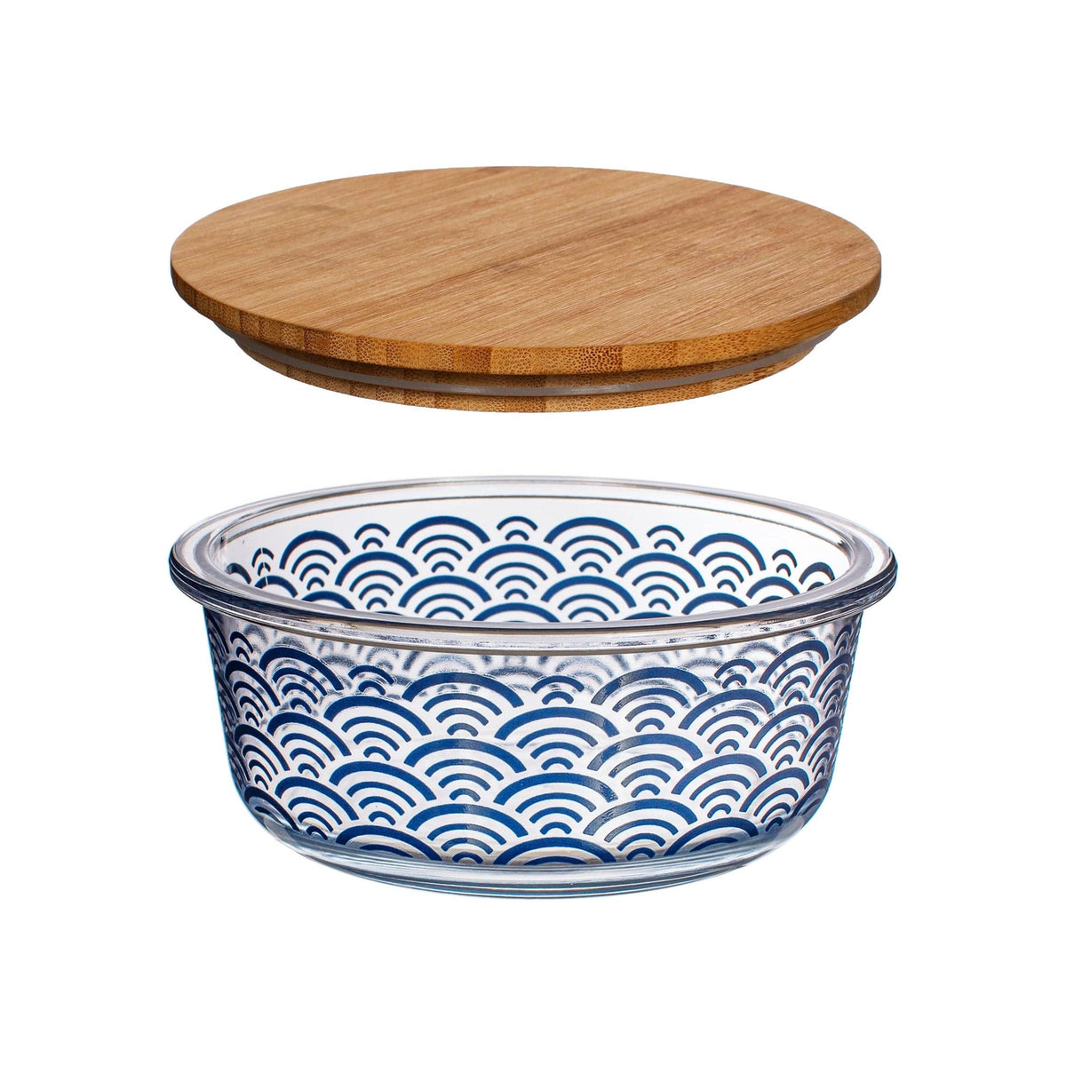 Sass & Belle Blue Wave Glass Container With Bamboo Lid