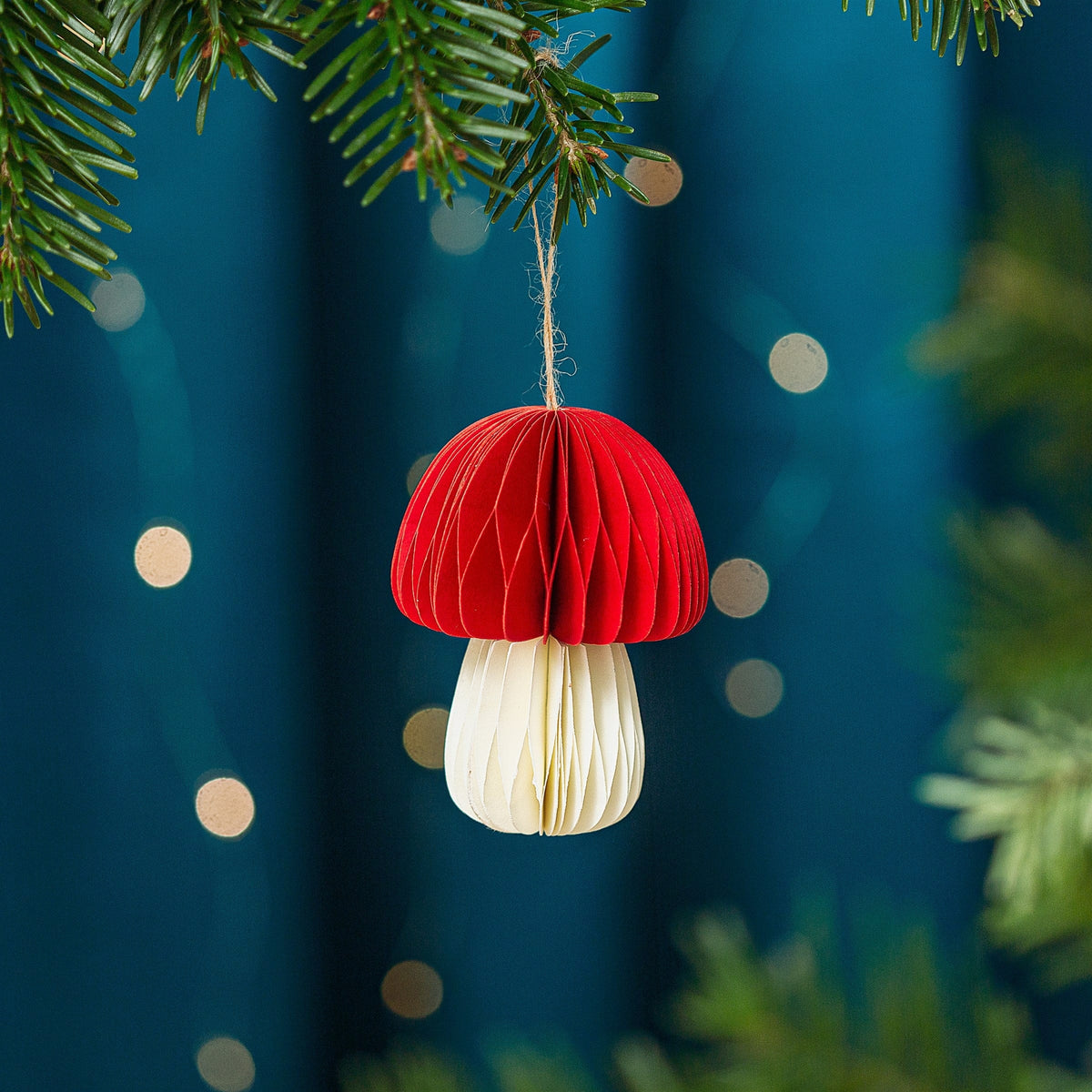 Sass & Belle Deep Red Honeycomb Mushroom Paper Hanging Decoration