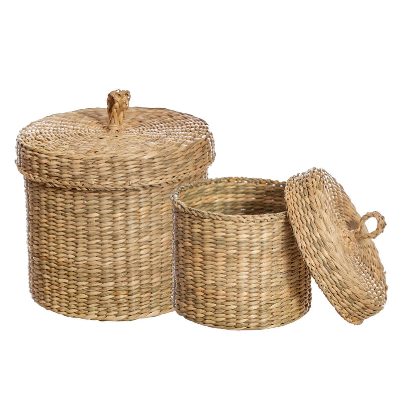 Sass & Belle Seagrass Baskets With Lid - Set of 2