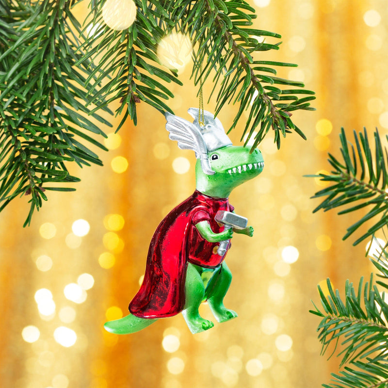 Sass & Belle T-Rex Thor With Hammer Bauble