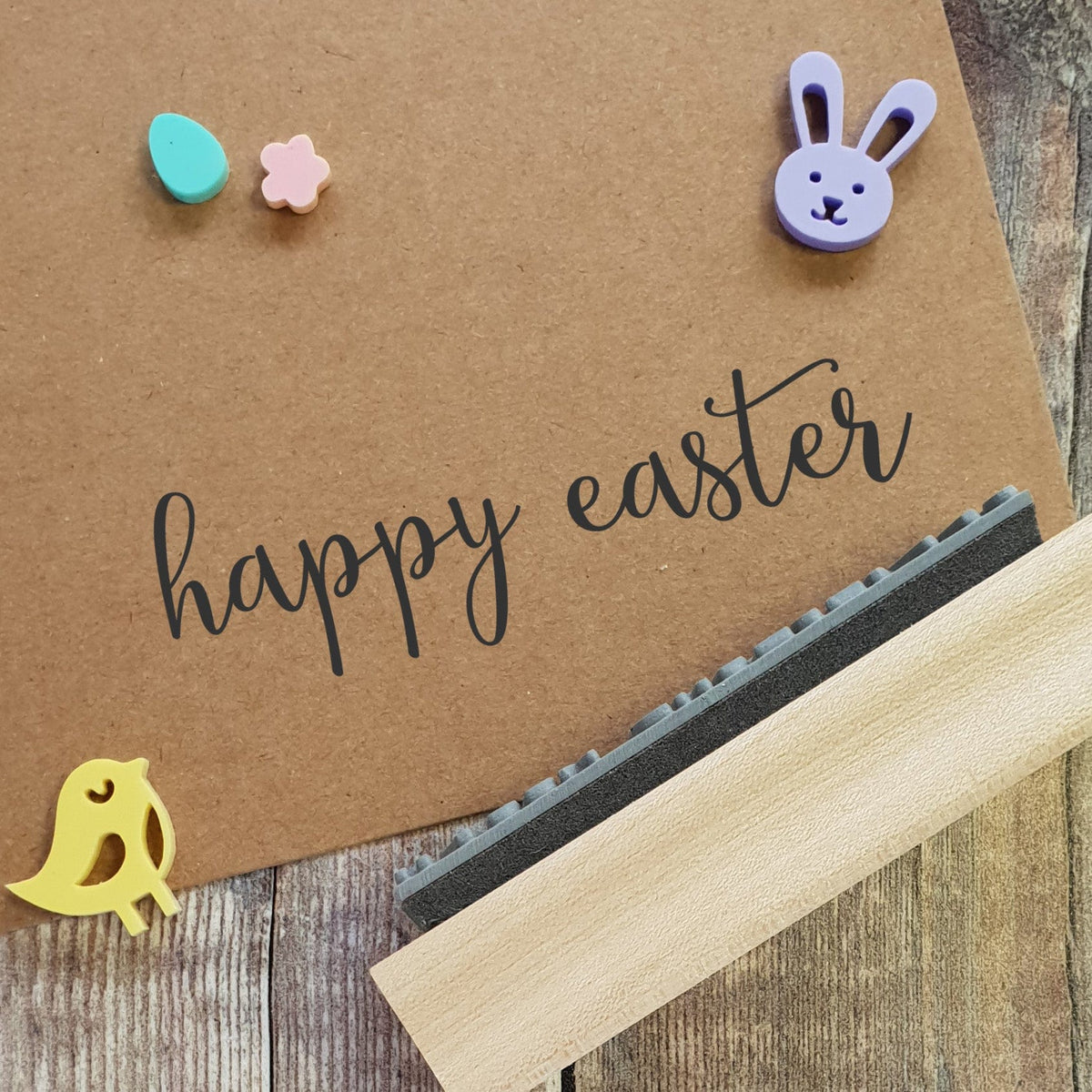 Skull and Cross Buns 'Happy Easter' Calligraphy Font Rubber Stamp