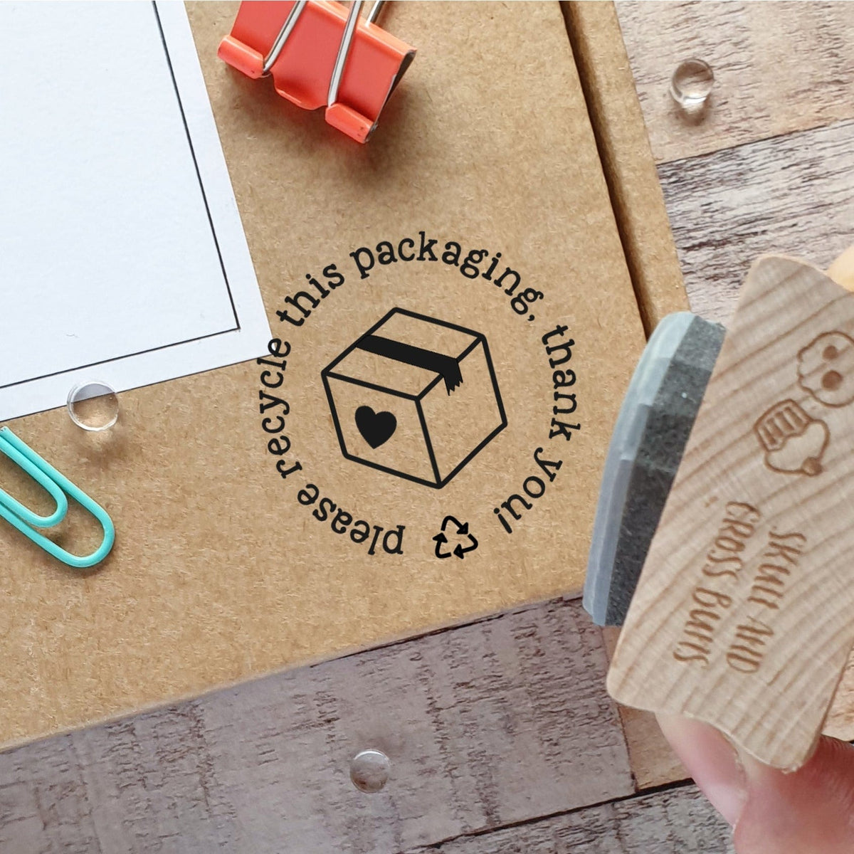 Skull and Cross Buns 'Please Recycle Packaging' Rubber Stamp