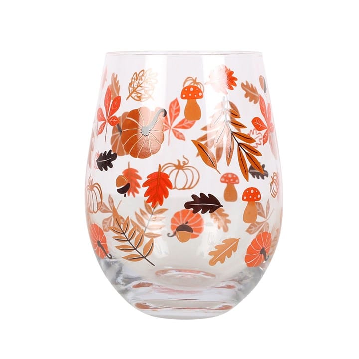 Something Different Autumn Leaves & Pumpkins Stemless Wine Glass