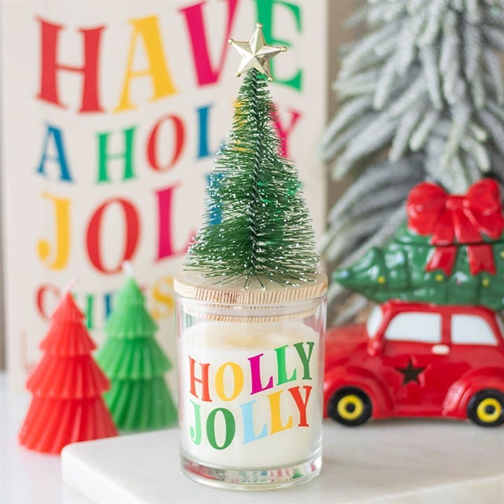 Something Different Holly Jolly Pine & Fir Glass Candle with Tree