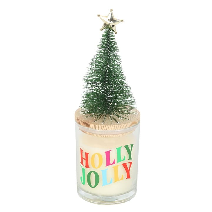 Something Different Holly Jolly Pine & Fir Glass Candle with Tree