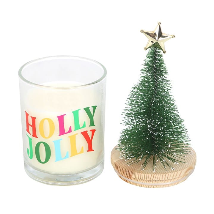 Something Different Holly Jolly Pine & Fir Glass Candle with Tree