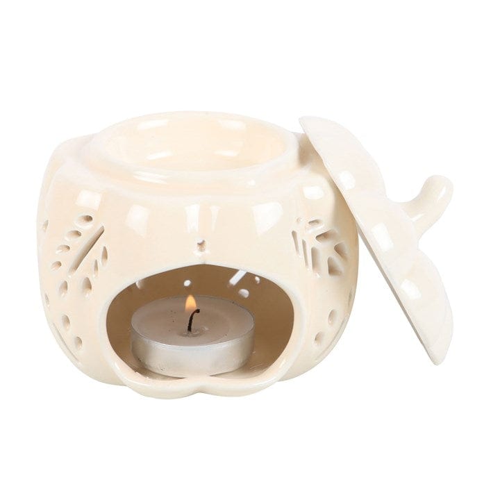 Something Different Off White Autumn Leaves Pumpkin Shaped Oil Burner