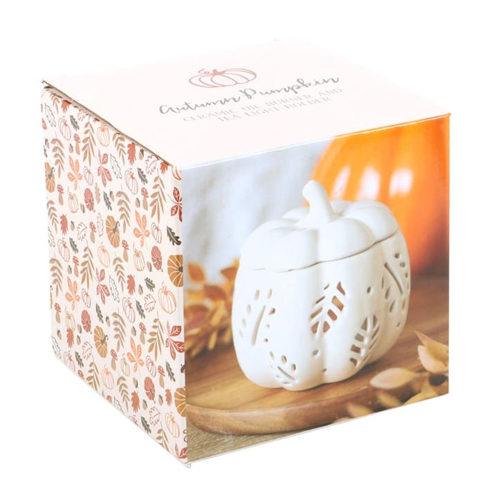 Something Different Off White Autumn Leaves Pumpkin Shaped Oil Burner