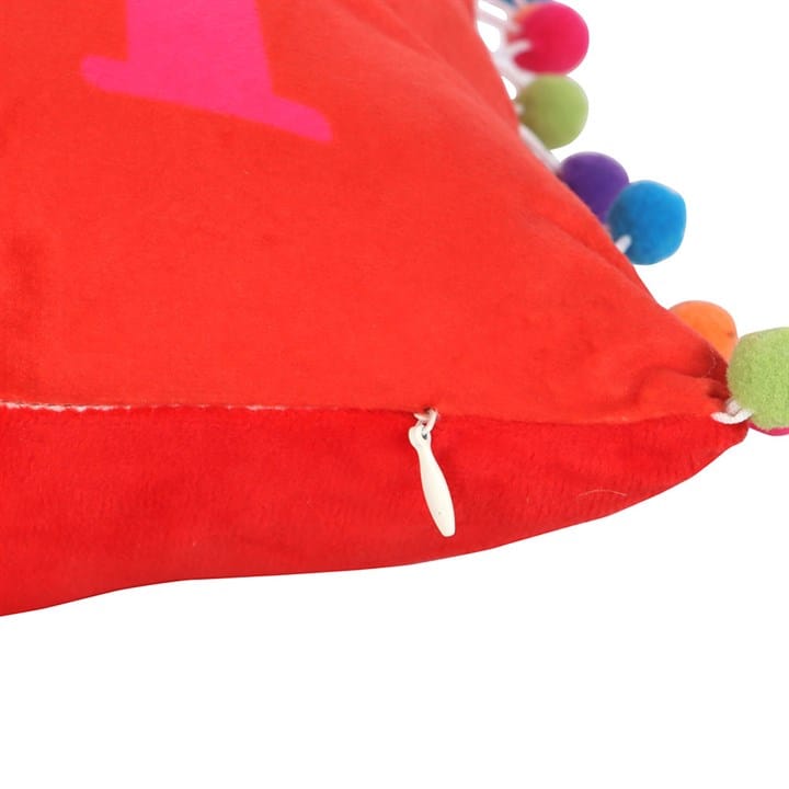 Something Different Red Holly Jolly Cushion with Pom Poms