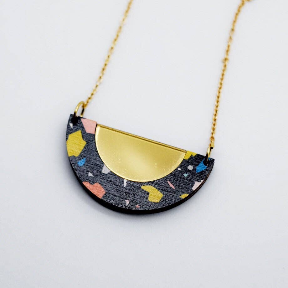 Stella and Wolf Black and gold terrazzo bib style necklace, contemporary