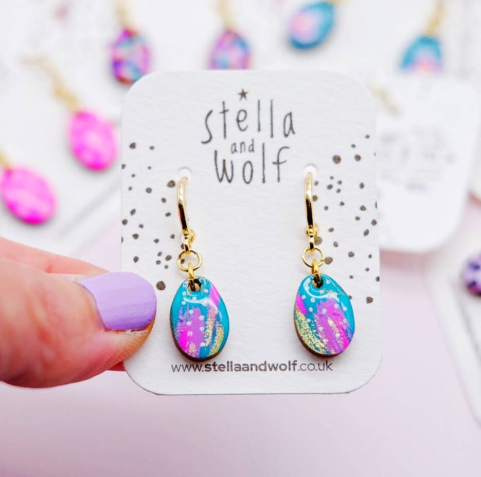 Stella and Wolf Colourful abstract teardrop dangle earrings