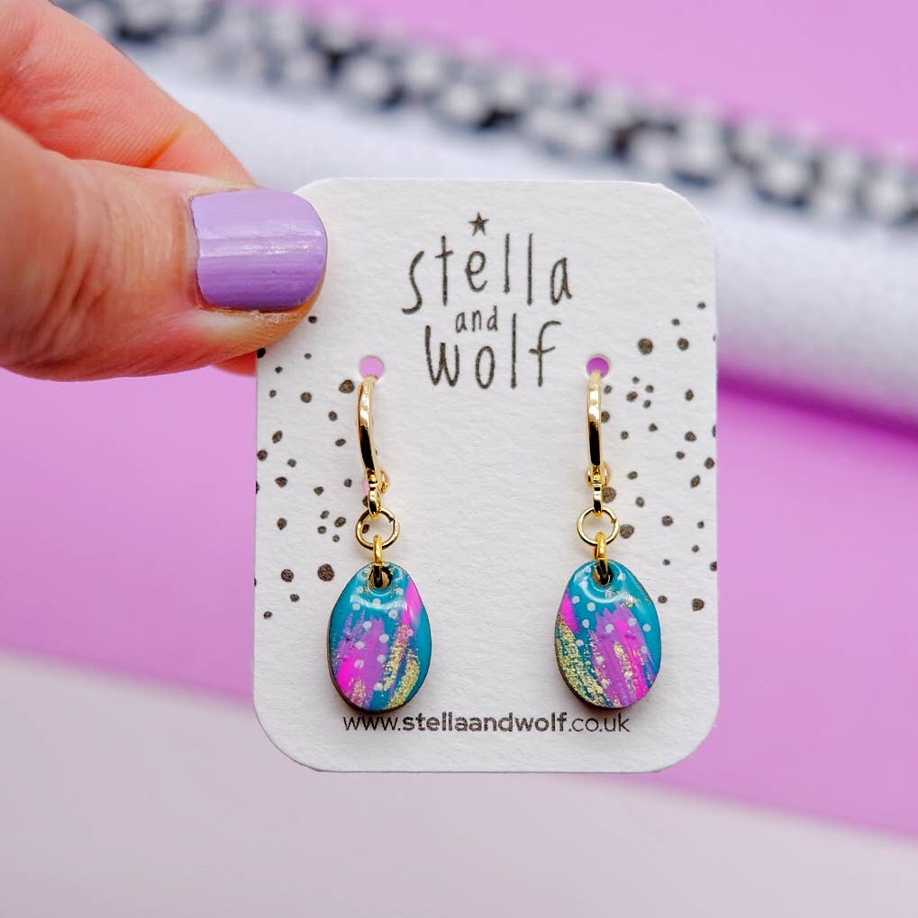 Stella and Wolf Colourful abstract teardrop dangle earrings