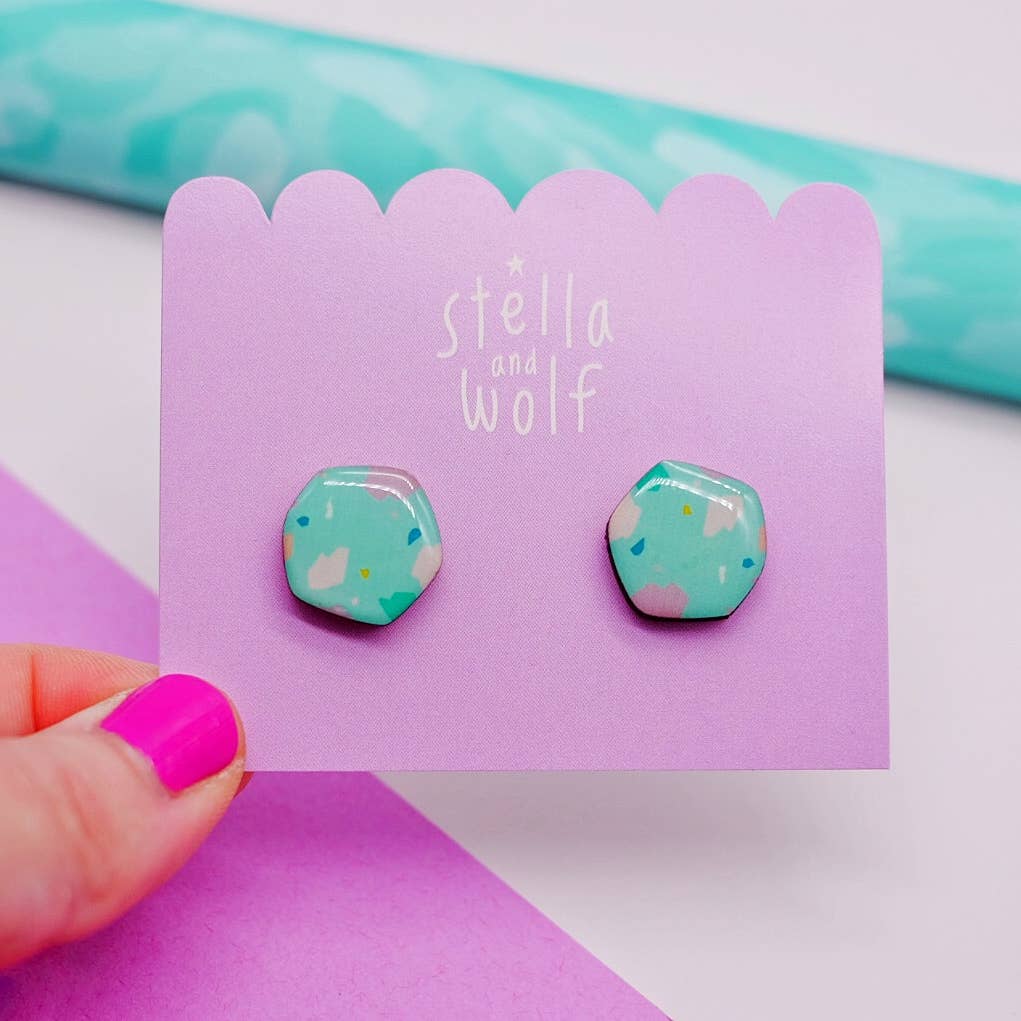 Stella and Wolf Large turquoise terrazzo studs