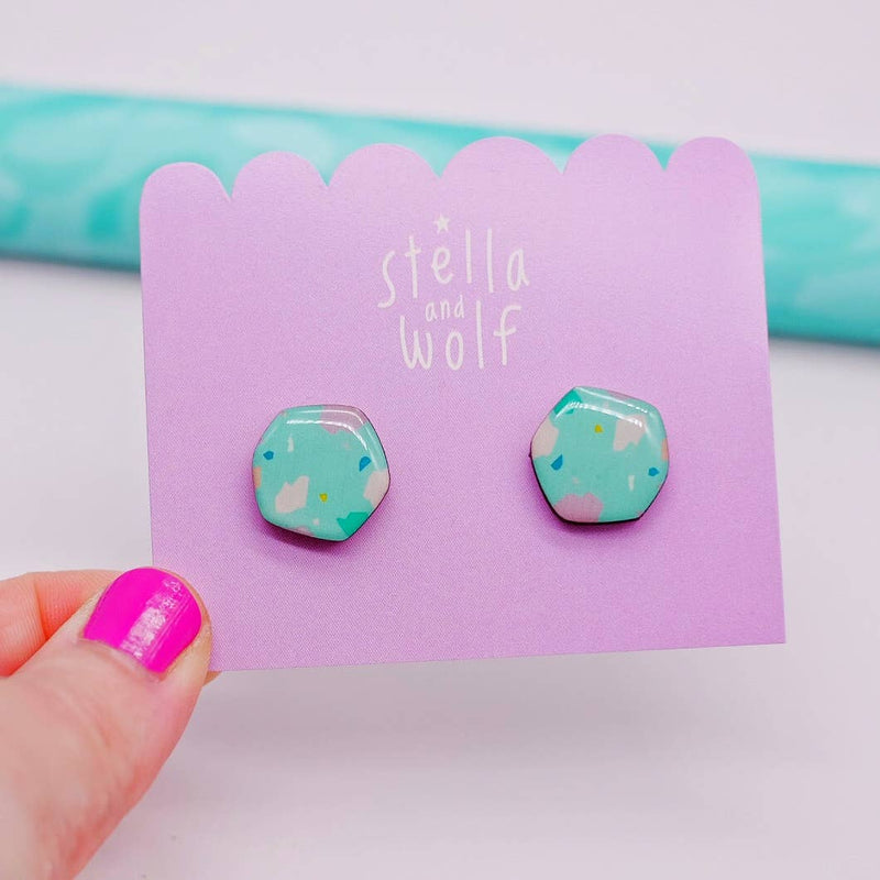 Stella and Wolf Large turquoise terrazzo studs