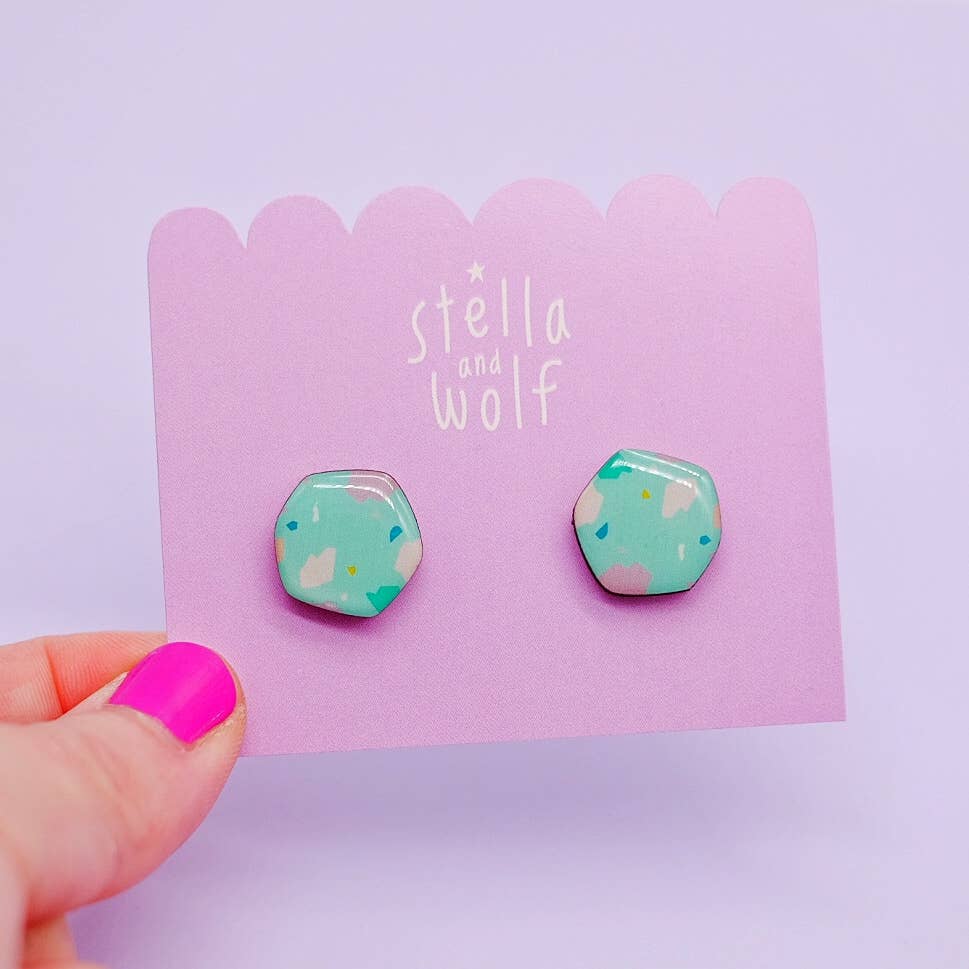 Stella and Wolf Large turquoise terrazzo studs