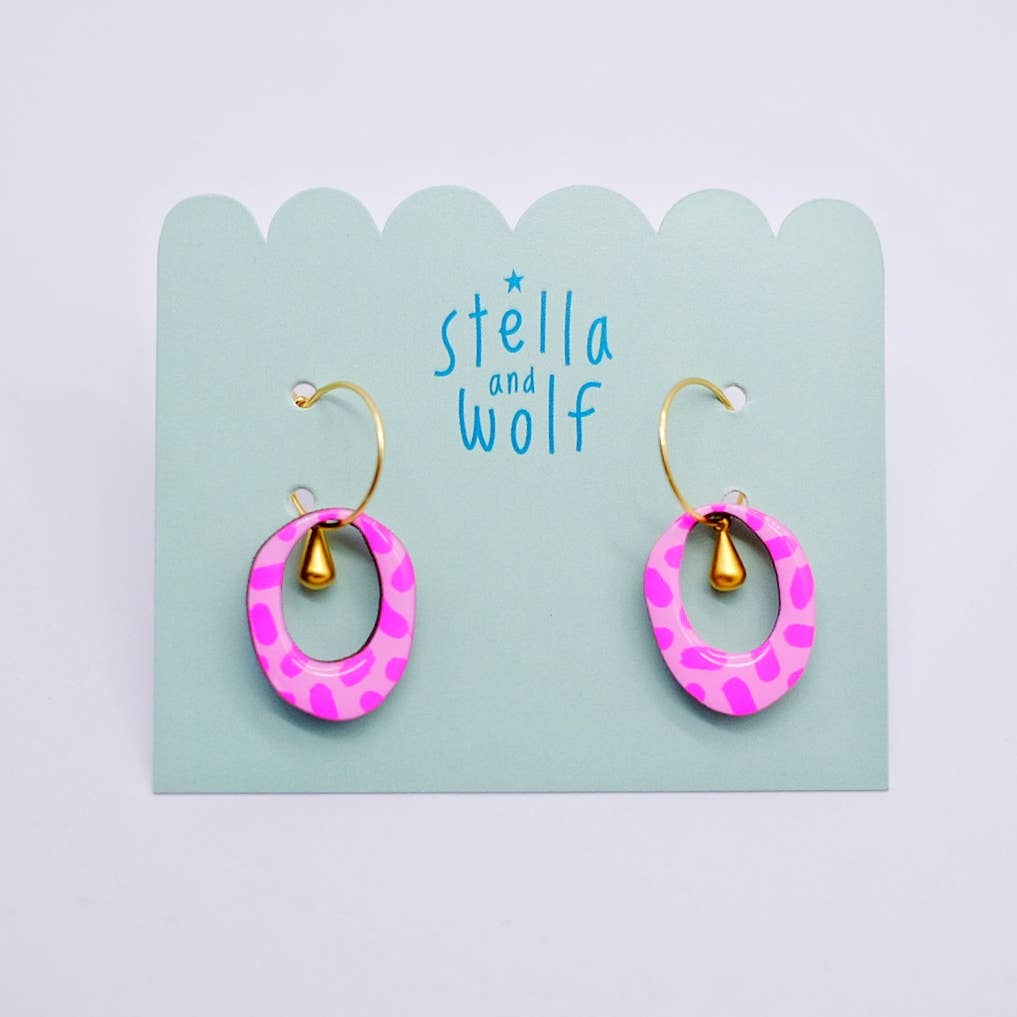 Stella and Wolf Pink retro hoop earrings, summer jewellery, quirky