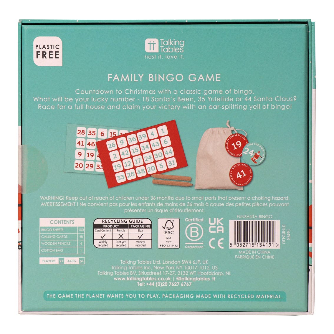 Talking Tables Christmas Family Bingo Game