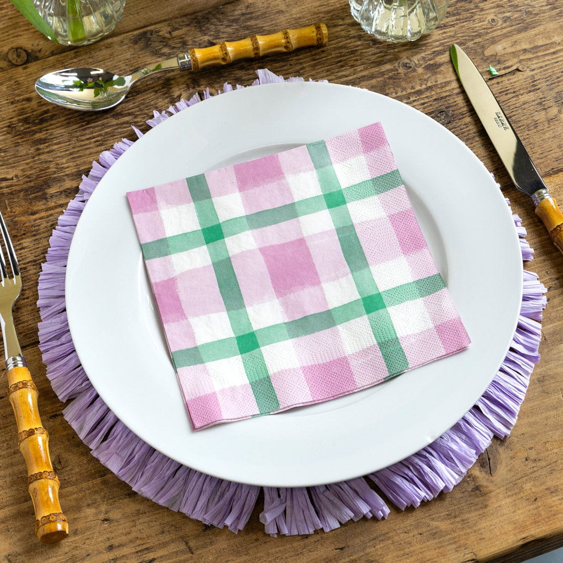 Talking Tables Lilac & Green Gingham Paper Napkins