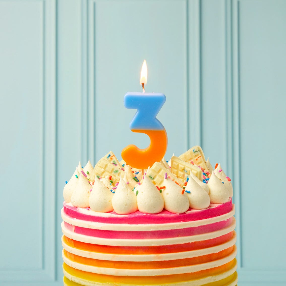 Talking Tables Number Candle - 3 (Orange & Light Blue)