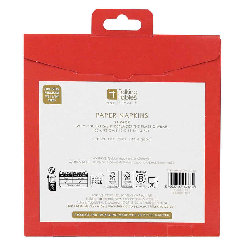 Talking Tables Red & White Check Napkins