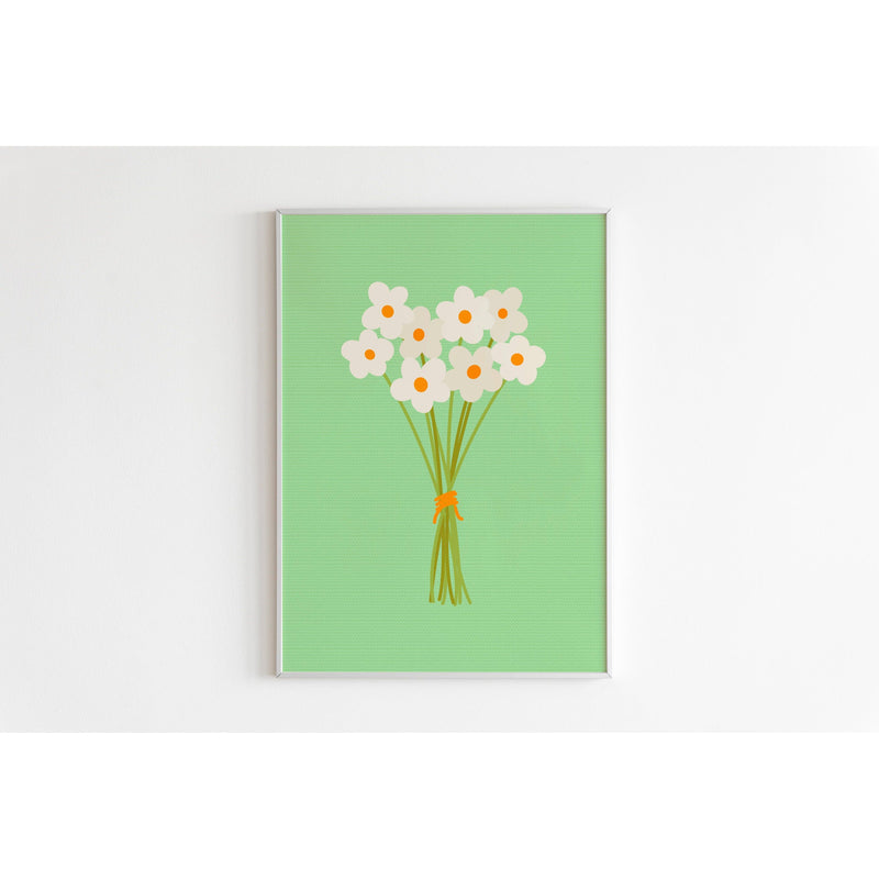 The Happy Badger Bunch Of Flowers Print - Green Wall Art - Daisy Illustration: A4 (8.3x11.7”)