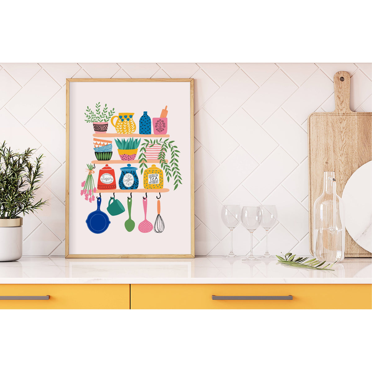 The Happy Badger Colourful Kitchen Print - Bright Home Decor - Wall Art: A4 (8.3x11.7”)