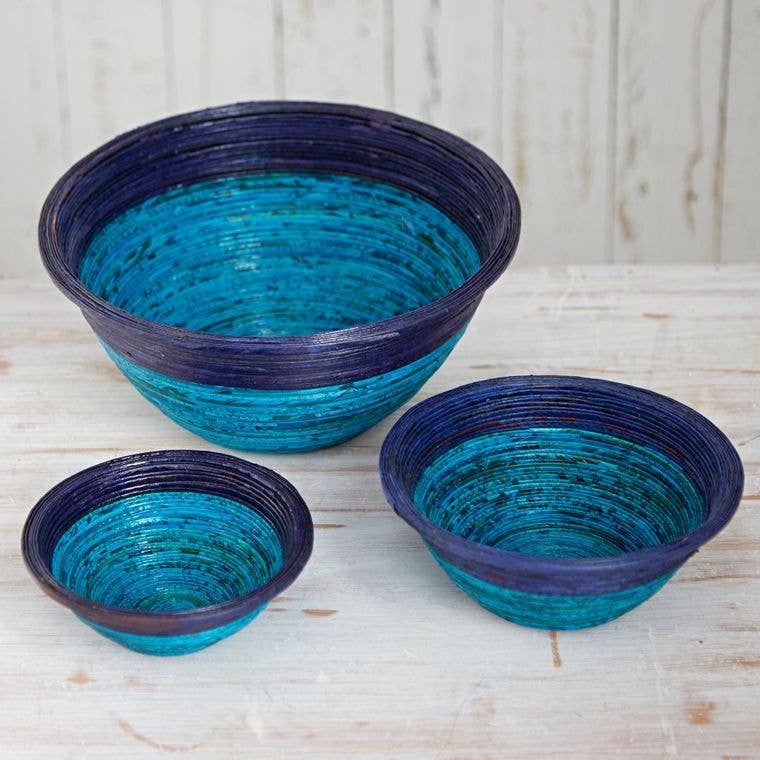 The Paper High Gift Company Limited Recycled Newspaper Bowls - Dark Blue/Light Blue