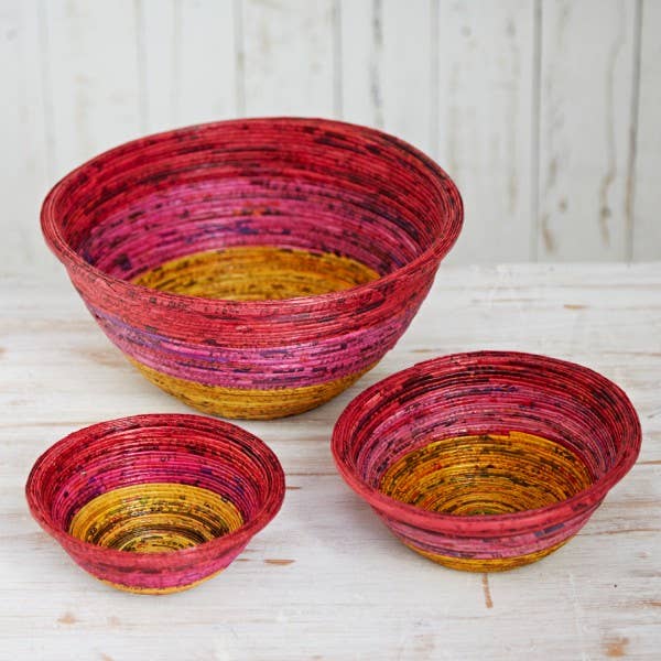 The Paper High Gift Company Limited Recycled Newspaper Bowls - Red/Pink/Yellow